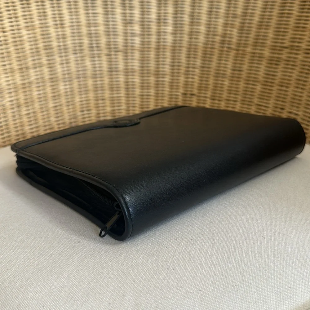Black Vegan Leather Day Runner Zip Around Organizer
